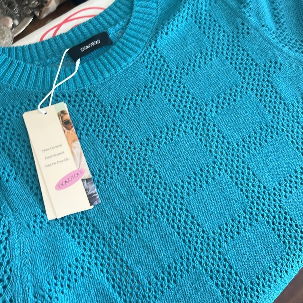 Dark teal knit 3/4 sleeve sweater